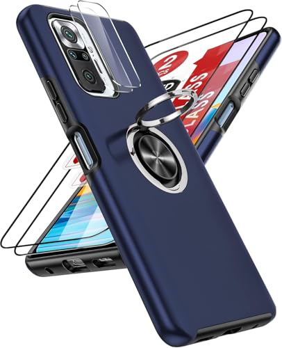 LeYi per Cover Xiaomi Redmi 10 Pro/Note 10 Pro Max con [2 Pack] Vetro Temperato e Protezione Fotocamera, Custodia Antiurto Militare Supporto Anello Robusta TPU Silicone Bumper Case Custodie Blu