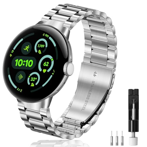 Image of Yeahxing Metal Band for Pixel-Watch 3 45mm 41mm - Stainless Steel Bands for Google Pixel Watch 4 /3 /2 /1 2025, Adjustable Wristband for Men Women