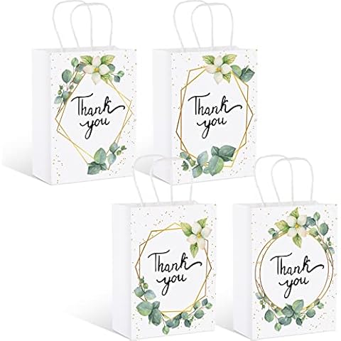 24 Pcs Paper Gift Bags Small Thank You Bags with Handles Baby Shower Favor Bags Thank You Favor Bags Wedding Thank You Bags White Kraft Paper Bags for Birthday Party Return Favor, 6.3 x 3.1 x 8.7 Inch Cover