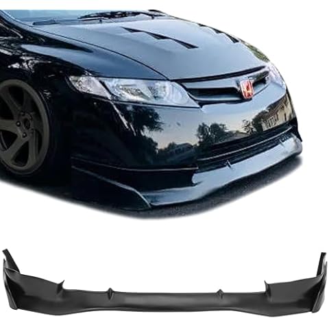 GT-Speed Compatible with/Replacement for Front Bumper Lip, MU Si Style PU Front Lip Spoiler Black, Fits 2006 2007 2008 Honda Civic 4-Door Sedan Cover