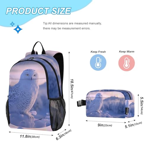 Travel Backpack Lunch Bag Set for Hiking Picnic, Backpacks with Insulated Lunch Box Winter Owl Print2