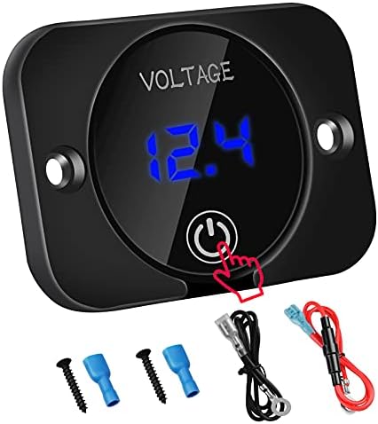 12V LED Digital Voltmeter, Waterproof Voltage Gauge Meter Battery Tester with Blue Light Digital Screen Touch Display Panel for Car Boat Marine Vehicle Motorcycle Truck Camper ATV UTV