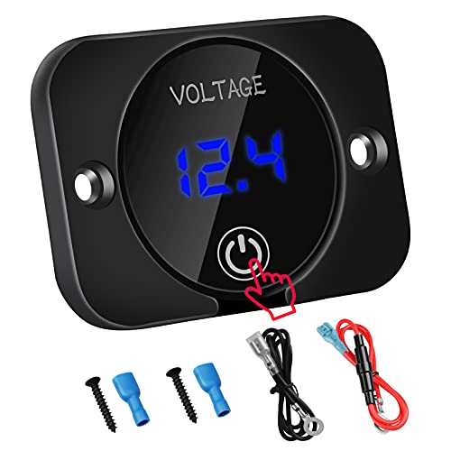 Volt&iacute;metro digital LED DC 12V 24V Probador de voltaje a prueba de agua para autom&oacute;vil, barco, veh&iacute;culo, cami&oacute;n, autocaravana con pantalla digital de luz azul, panel de pantalla t&aacute;ctil