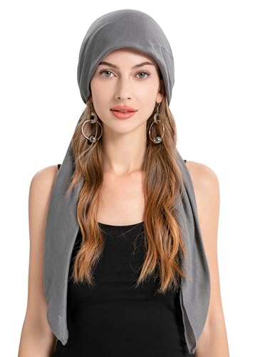 زيد ال واي سي غطاء راس مربوط مسبقا للنساء من كيمو، قبعة صغيرة خفيفة الوزن بغطاء جمجمة (رمادي داكن سادة)، مقاس واحد