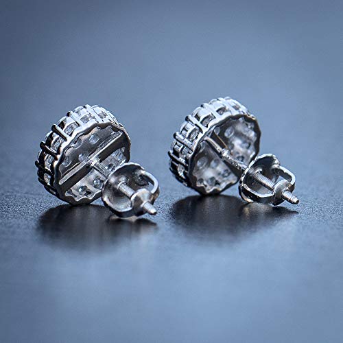 White Gold Plated 925 Sterling Silver Unisex Round Hip hop CZ Cluster Screw Back Circle Shape Trendy Ice Out Stud Earrings For Men Women Jewelry Gifts4