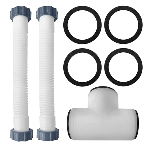 16 Inch Pool Sand Filter Pump Hose Kit (2 Hoses + T-Joint + 4 Washers) - Heavy Duty Saltwater Resistant Hose for Above Ground Pools, Compatible with Sand Filter Systems