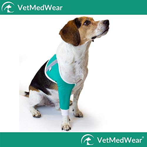 Image of Shoulder Protective Sleeve for Dogs - E-Collar Alternative - After Surgery Wear - for Hot Spots, Wounds, Bandages, and Other Skin Conditions (XS - Short Sleeve, Teal Green)