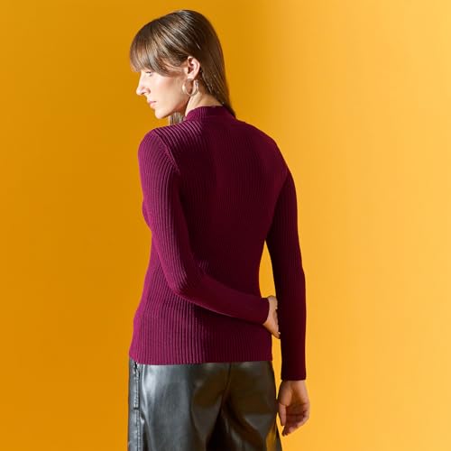 Image of 98 Degree Women Pure Cotton High Neck Sweater Has A Full Sleeve & Straight Hem-AW25AZG1156-BLACK