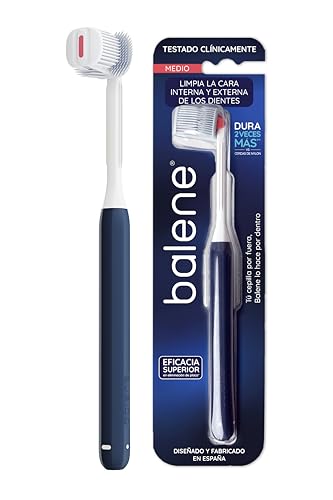 BALENE - Cepillo de Dientes Doble Cara, Limpieza produnda de la Cara Interna y Externa de los dientes, Mango Giratorio, Filamentos Antibacterianos, Dureza Media, Color Azul