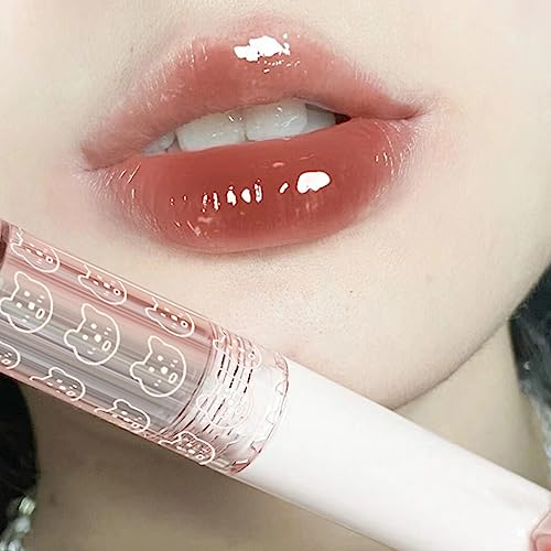 Kwolykim Glass Water Lifter Gloss, Hydrating Lip Gloss, Plumping Water Gloss Lip Gloss Moisturizing Sweet Lip Glaze Orange Brown Milk Tea Color #TOP2