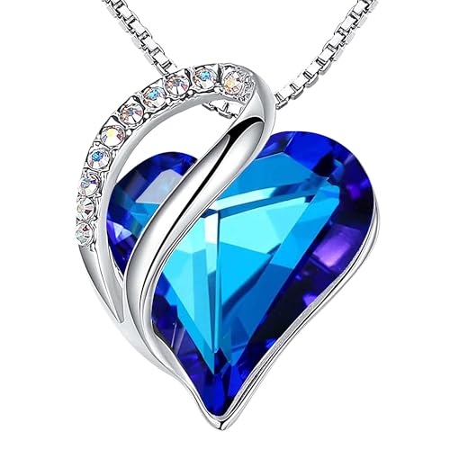 Image of Leafael Gift Necklaces for Women, Infinity Love Birthstone Heart Crystal Pendant, Birthday Anniversary Jewelry for Wife, Mom, and Her, Silver Plated, 18 inch + 2 inch Adjustable Chain