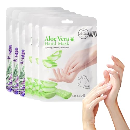 Mascarillas De Manos De Aloe Vera Y Lavanda - 6 Pares - Guantes Hidratantes Y Reparadores Para Manos Secas, Agrietadas Y Con Escamas, Con Extractos Naturales - Spa