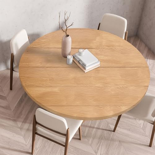 Treer Toalha de mesa redonda anti-manchas, impressão com padrão em veios de madeira, toalha de mesa redonda com borda elástica ajustável e reutilizável, lavável, toalhas de mesa para piquenique e sala