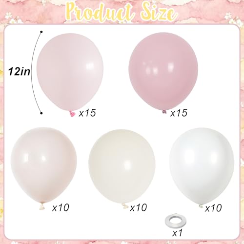 Image of Dusty Pink Balloons, 60pcs 12 Inch Pastel Light Pink Cream Beige White Ivory Helium Balloons for Girls Women Fairy Birthday Baby Bridal Shower Bachelorette Wedding Party Decorations