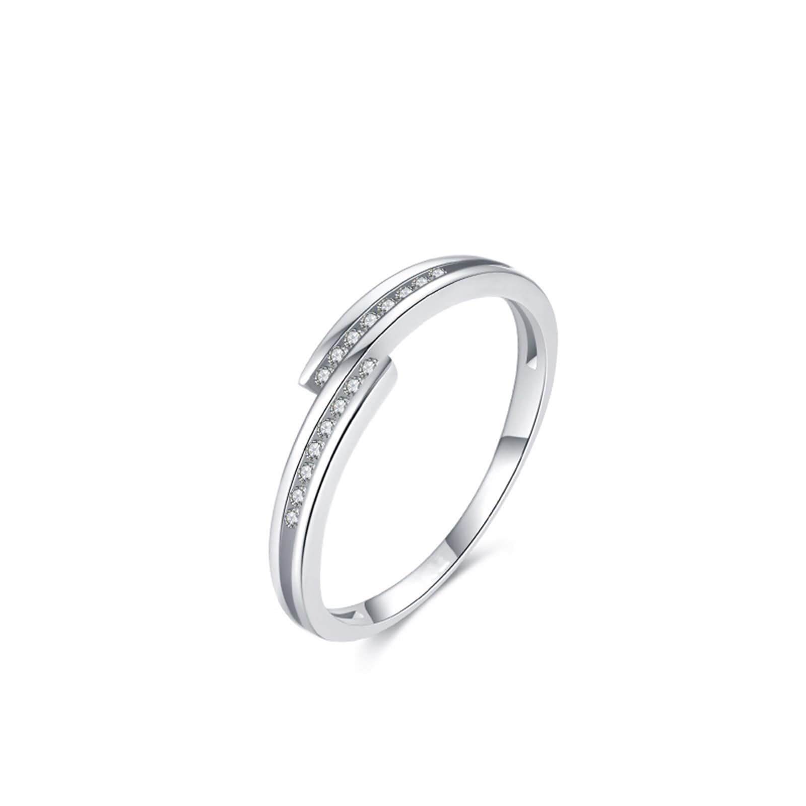 Anillo de compromiso geométrico, plata con corte redondo, diamante platino 950, talla 45 (14,3)