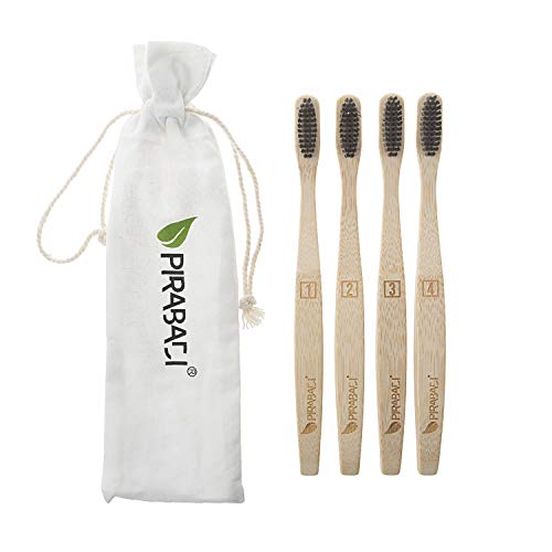 PACK DE 4 BROSSE A DENT EN BAMBOU | 100% NATUREL | POCHETTE OFFERTE | MARQUE 100% FRANÇAISE | ÉCOLOGIQUE, VÉGÉTALIEN & BIODÉGRADABLE