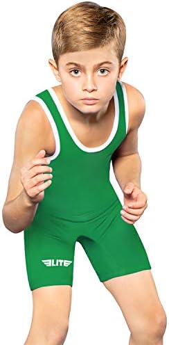 Elite Sports Kids Wrestling Youth Singlet, Standard Boys Wrestling Singlet (Green, Medium)