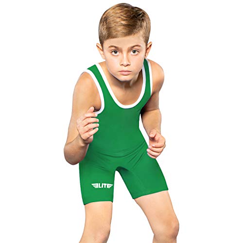 Elite Sports Kids Wrestling Youth Singlet, Standard Boys Wrestling Singlet (Green, Medium) #TOP26