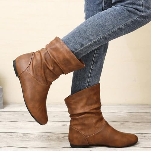 Women's Flat Ankle Boots Wide Width Ankle Short Boot Low Heel Side Zipper Booties Casual Lightweight Slip On Bootie Soft Fall Slouchy Boots Fashion Winter Under Knee Boot2