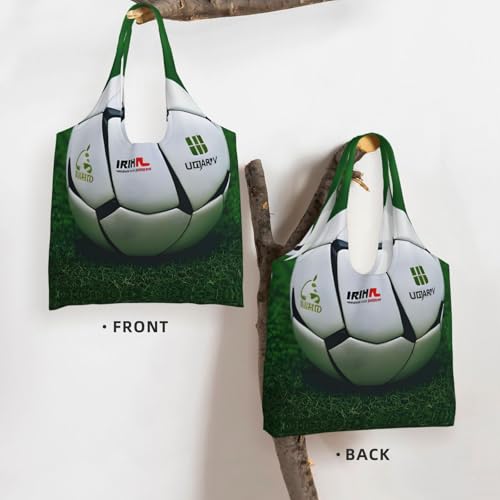 White Soccer Ball One-Shoulder Canvas Bag Reusable Tote Bags,Bulk Grocery, Shopping, Beach, Travel And Gift Use3