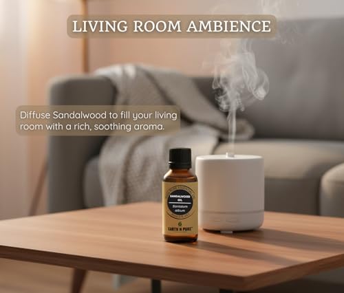 Image of Earth N Pure Diffuser Gift Set | Pack of - 1 Sandalwood Essential Oil Therapeutic Grade - 30ml, 1 Ceramic Aroma Diffuser /Burner, 2 Tealight Candles | for Home Decor