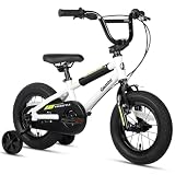 AVASTA 12 pollici bambini bicicletta stile BMX con ruote di formazione freno coaster per 1 2 3 4 anni ragazzi ragazze bambini principianti rider, bianco