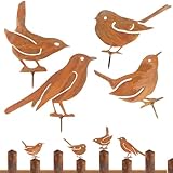 BSTDAYEVER Rost Vögel Gartenstecker Vögel Deko Rost Vogel Gartendeko 4Stk Edelrost Metall Vogel für Draußen Bird Baumstecker für Garten Patio Park Zaun Baum AST Stamm Dekoration