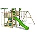 FATMOOSE Parco giochi in legno CrazyCoconut Giochi da giardino con altalena e scivolo mela verde, Scala svedese, Barre di scimmia, Struttura da gioco con sabbiera e parete d'arrampicata per bambini