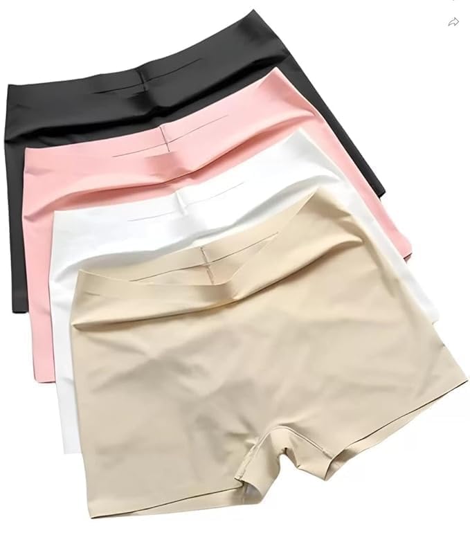 Premium Women's Boyshort High Waist Boxers Seamless Stretchy Full Coverage Underwear for Ladies - Pack of 4 (Color May Vary)