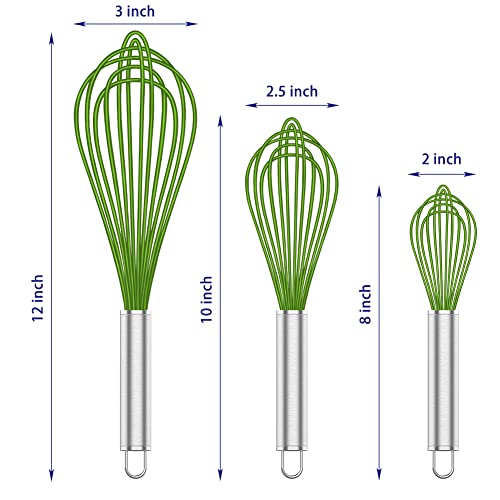 Image of OYV Silicone Whisk,Professional Whisks For Cooking Non Scratch,Stainless Steel & Silicone Wisk,Plastic Rubber Whisk Tool For Nonstick Cookware Pans,Silicon Wisks Set of 3,Green.