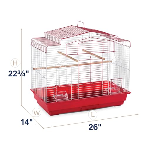 Prevue Pet Products Barn Style Bird Cage - Stand Alone Metal Bird Cage with Removable Tray, Wood Perches & Feeder Cups, Indoor Enclosure for Parakeets, Cockatiels, Finches & Small Birds - Red by Prevue Pet Products - Image 2