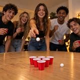 PARENCE. Zestaw Shooter Beer Pong z 14 częściami – Mini Beer Pong – 12 mini czerwonych kubków 60 ml oraz 2 kulki – akcesoria do beer ponga na imprezy, przyjęcia, urodziny i wydarzenia