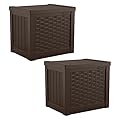 Suncast 2 Pack 22-Gallon Small Deck Box - Lightweight Resin Storage Container and Seat for Patio Cushions and Gardening Tools - Store Items on Patio, Garage, 22.5"L x 17"W x 22.5"H, Yard - Java Brown