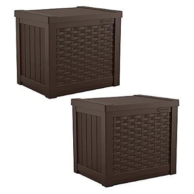 Suncast 2 Pack 22-Gallon Small Deck Box - Lightweight Resin Storage Container and Seat for Patio Cushions and Gardening Tools - Store Items on Patio, Garage, 22.5"L x 17"W x 22.5"H, Yard - Java Brown