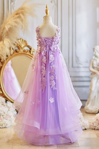 Tulle Flower Girl Dress Lace Appliques Girls Pageant Dress Ruffles First Communion Dress with Long Train4