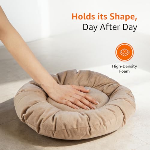 Image of Amazon Basics Pet Bed Cave | Soft & Warm Indoor Tent Bed for Cats, Kittens & Small Dogs | Foldable with Removable Cushion | Light Taupe & Coffee | Diameter 45 cm, Height 45 cm