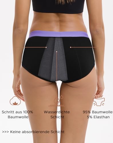 INNERSY Periodenunterwäsche Auslaufsicher Damen Period Panties Menstruation Unterwäsche 3 Schwarz (L, Buntes Schwarz)