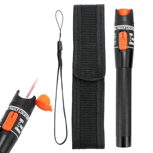 QWORK® Probador de cable de fibra óptica 10 mW 10 KM Potente puntero láser Solución de problemas visual - Compatible con LC SC FC de 2,5 mm, incluye adaptador de FC a LC de 1,25 mm