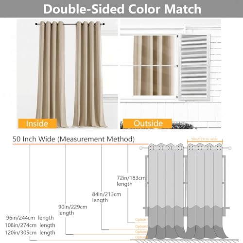 Image of Simplebrand Biscotti Beige Extra Long 10ft Curtains for Patio 120 Inches Long 2 Panels, Room Darkening Light Blocking Solid Thermal Insulated Energy Saving Grommet Noise Reducing Curtains, 50 Wx120 L