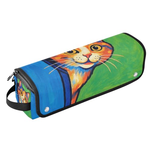 Estuche de viaje 2 en 1 para rizadores y planchas con protección contra el calor, organizador para herramientas de cabello, bolsa con diseño de gato verde y azul miniatura 1