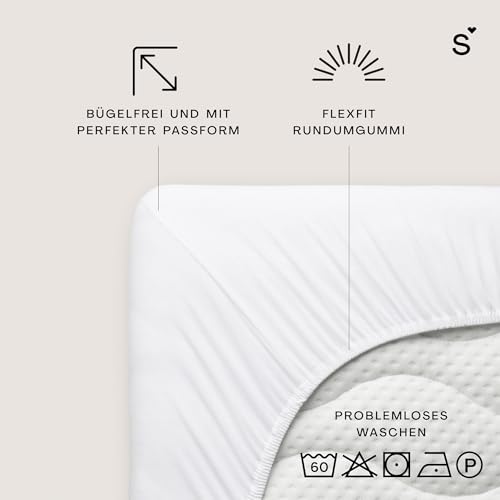 schlafgut Basic Cotton Spannbettlaken 90x200 cm 100% Baumwolle, Full-White – Ansicht 4