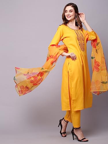 Kurta droite brodée GoSriKi ensemble premium en coton doux