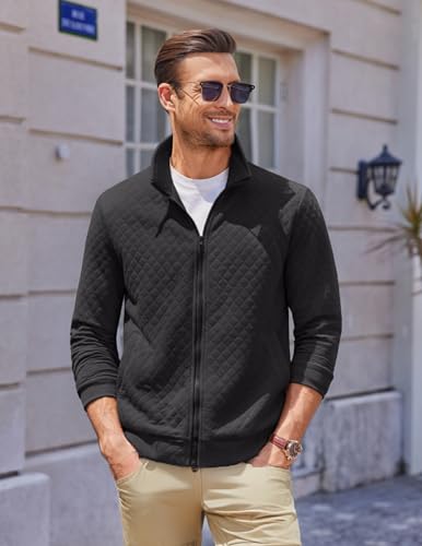 COOFANDY Mens Zip Up Sweatshirt Mock Neck Quilted Jacket Casual Lightweight Sweater Jackets with Pocket4