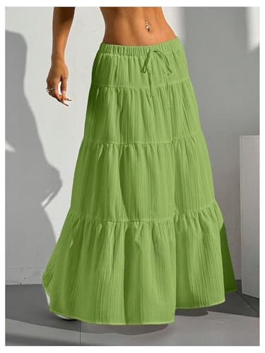 Image of Verdusa Women's Long Maxi Skirt Boho Flowy Flared Ruffle Skirts 2026 Beach Vacation Summer Going Out Outfits