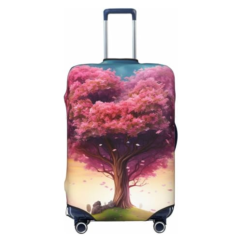 Colorful Pink Heart Tree Travel Luggage Cover Suitcase Protector Washable Elastic Suitcase Cover Anti-Scratch Luggage Protector Travel Suitcase Baggage Cover Fits 18-32 Inch Suitcase Small