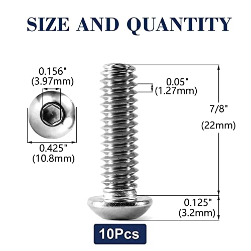 Image of 1 /4-20 x 7 /8 inch Button Head Socket Cap Bolts Screws, 10Pcs 304 Stainless Steel 18-8, Allen Hex Drive, Bright Finish by SG TZH(with Hex Spanner)
