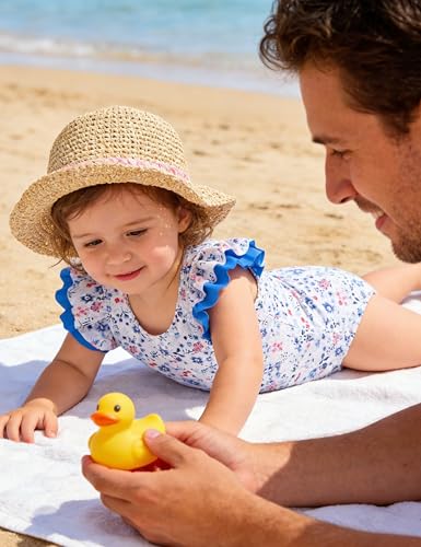 Image of oklady Toddler Swimsuit Girls One Piece Ruffled Girls Bathing Suit Bow Strap Swimwear Size 12M-4T