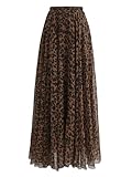 Verdusa Women's Leopard Print Skirt Y2k Goth High Waist Ruffled Pleated Flowy Long Skirts Khaki Medium