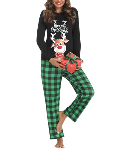 iClosam Pijama Mujer de Navidad Pijamas Mujer Algodón Conjunto de Pijamas Mujer con Camiseta Manga Larga y Pantalones para Casa Suave y Comodo S-XXL