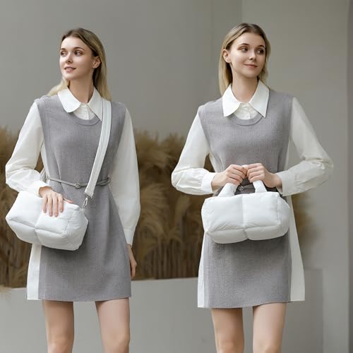 Herald Small Puffer Tote Bag for Women, Quilted Soft Puffy Satchel Shoulder Purse Crossbody Handbag with Detachable Strap2